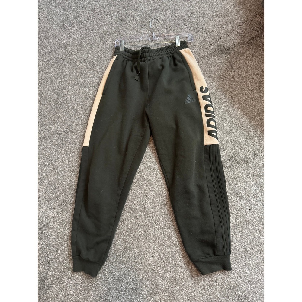Adidas Womens Sweatpants Joggers Athletic Olive Green Cream Logo Size M